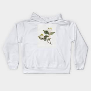 White watercolor and sumiE ink camellias Kids Hoodie